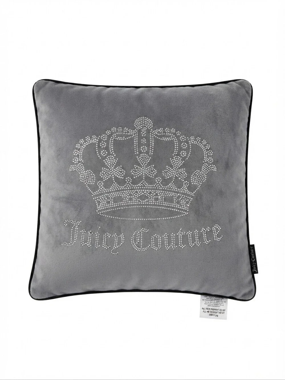 Juicy Couture Black Label Velvet Crown Rhinestone Throw Pillow 20x20 Gray